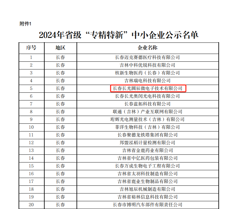 长光圆辰荣获吉林省“专精特新”中小企业称号